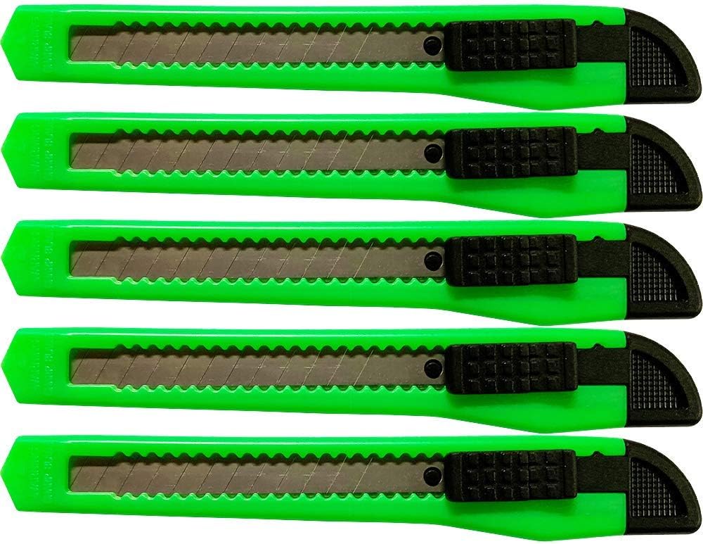 5x Bulk Small Neon Green Utility Knife Box Cutters Snap Off Blade 9MM Blade