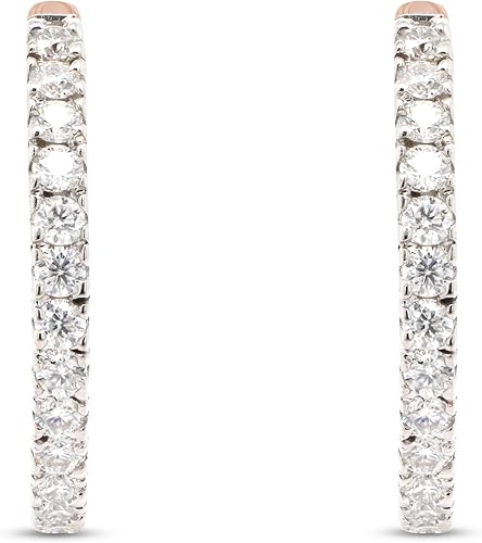 Vista 2 de SAVEARTH DIAMONDS Aretes de aro de diamantes de moissanita de talla redonda de 1 110 qt. t.w creados en laboratorio en oro de 14 quilates sobre