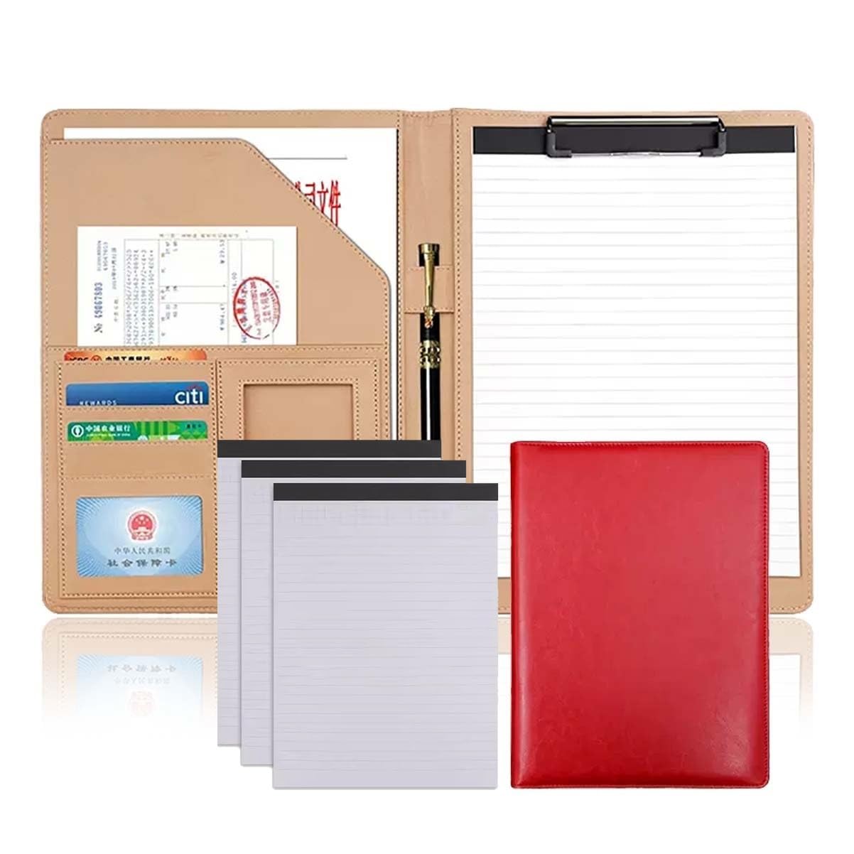 Zdejmujący się Ring Binder i Notepad, Segregator A4 ze skóry PU 320x245x35mm z 4 notatnikami wielokolorowy(Red)