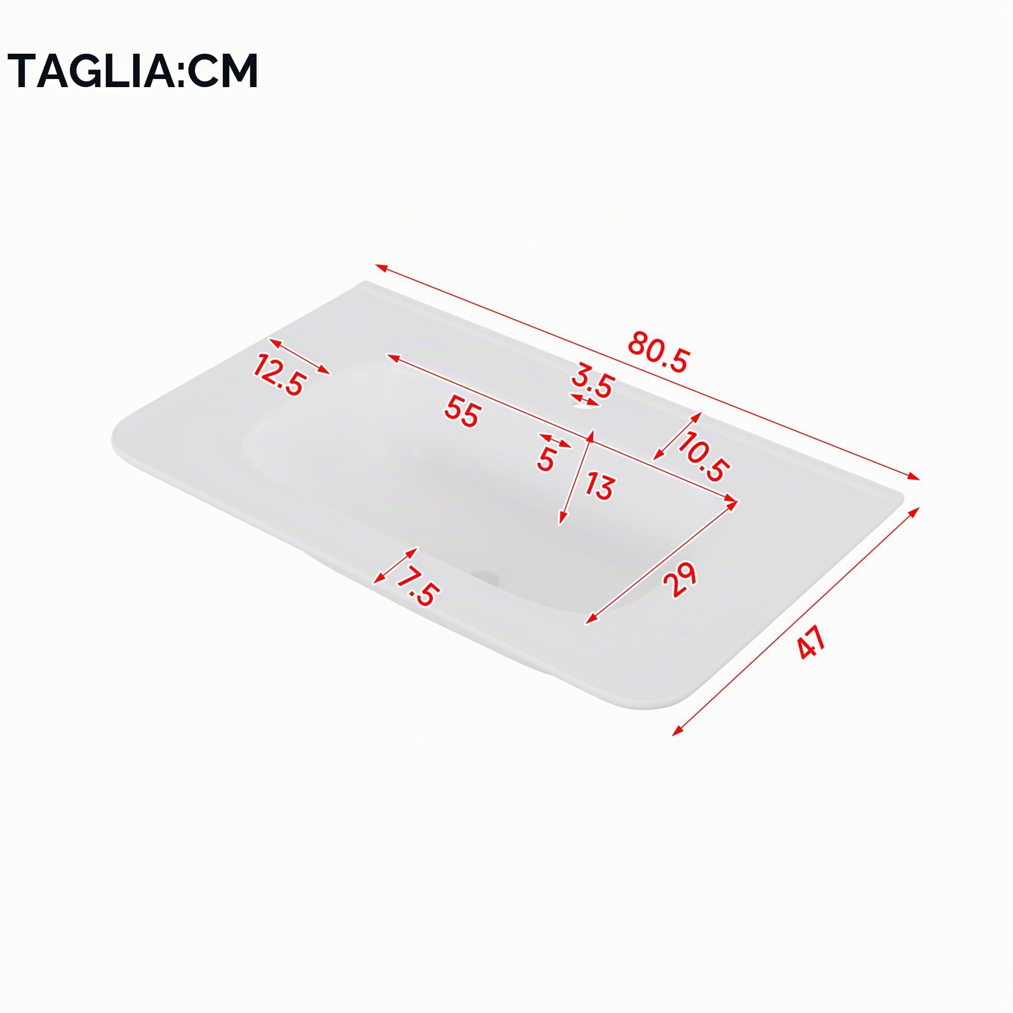 80,5 × 47,5 × 51 cm, mobiletto da bagno a parete sospeso, completamente laccato, struttura verticale, lampada LED con sensore di movimento radar, cassetti silenziosi, lavabo in un unico pezzo