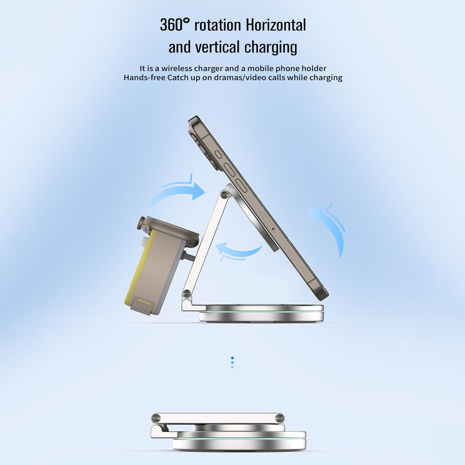 Estación De Recarga Inalámbrica Carga Rápida Magnética | Soporte Carga Inalámbrica 360° Soporte Plegable Portátil para Móvil, Consola, Hogar, Viaje, Bolso, Escritorio, Mesita De