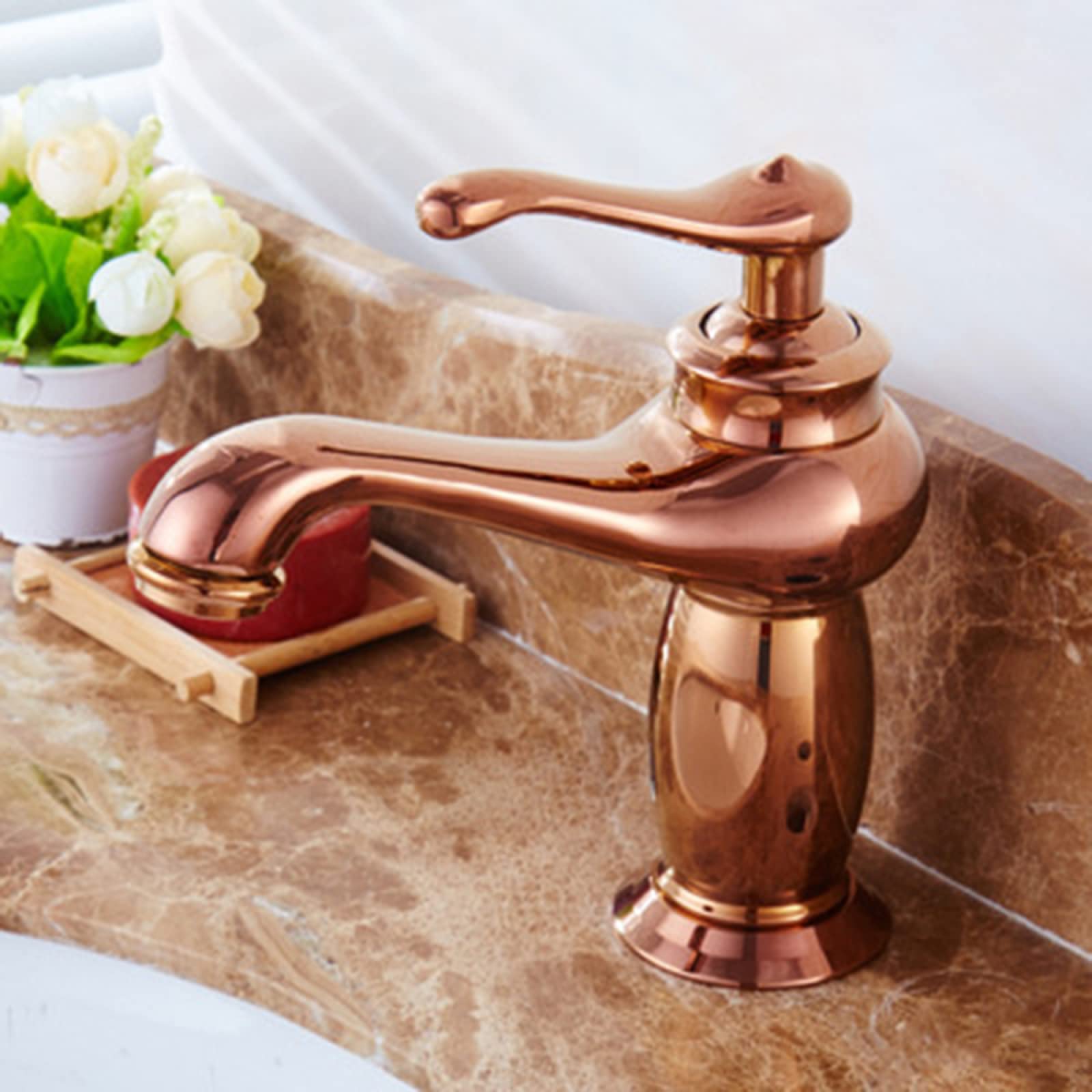 Robinet de lavabo en laiton vintage pour vasque monotrou eau chaude et froide