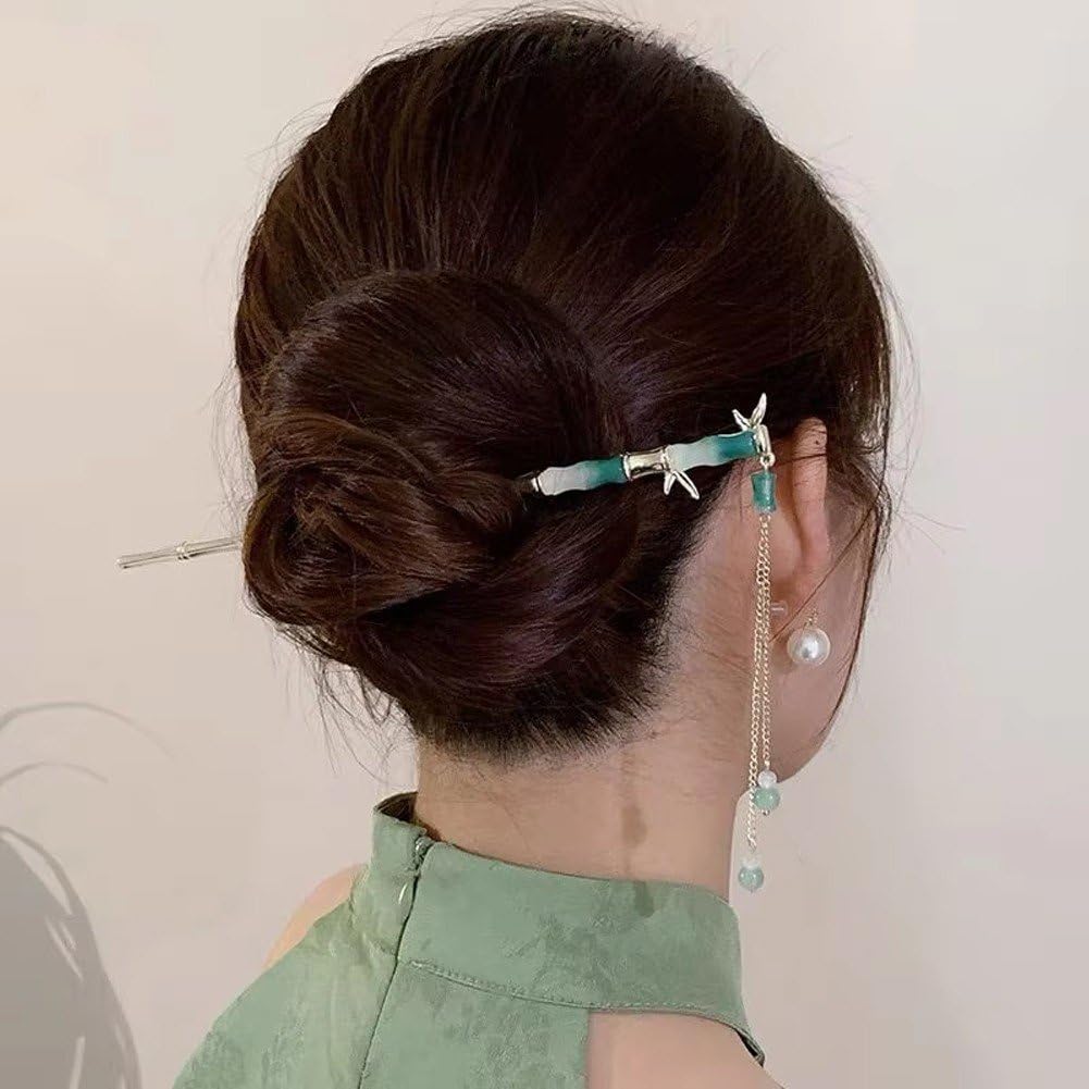 Luxylei Women's Style 1 6Pcs Chinese Hair Sticks With Tassel, Vintage Pin Retro Tassel Chignon Chopsticks Hanfu Bun Updo Holders For Girls