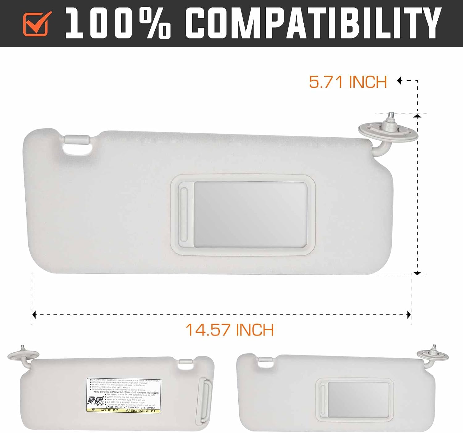 YOUXMOTO Sun Visor for Scion TC 2005 2006 2007 2008 2009 2010, Left Driver and Right Passenger Side, Grey Replaces# 74320-21210-B2, with Mirror, 1 Pair