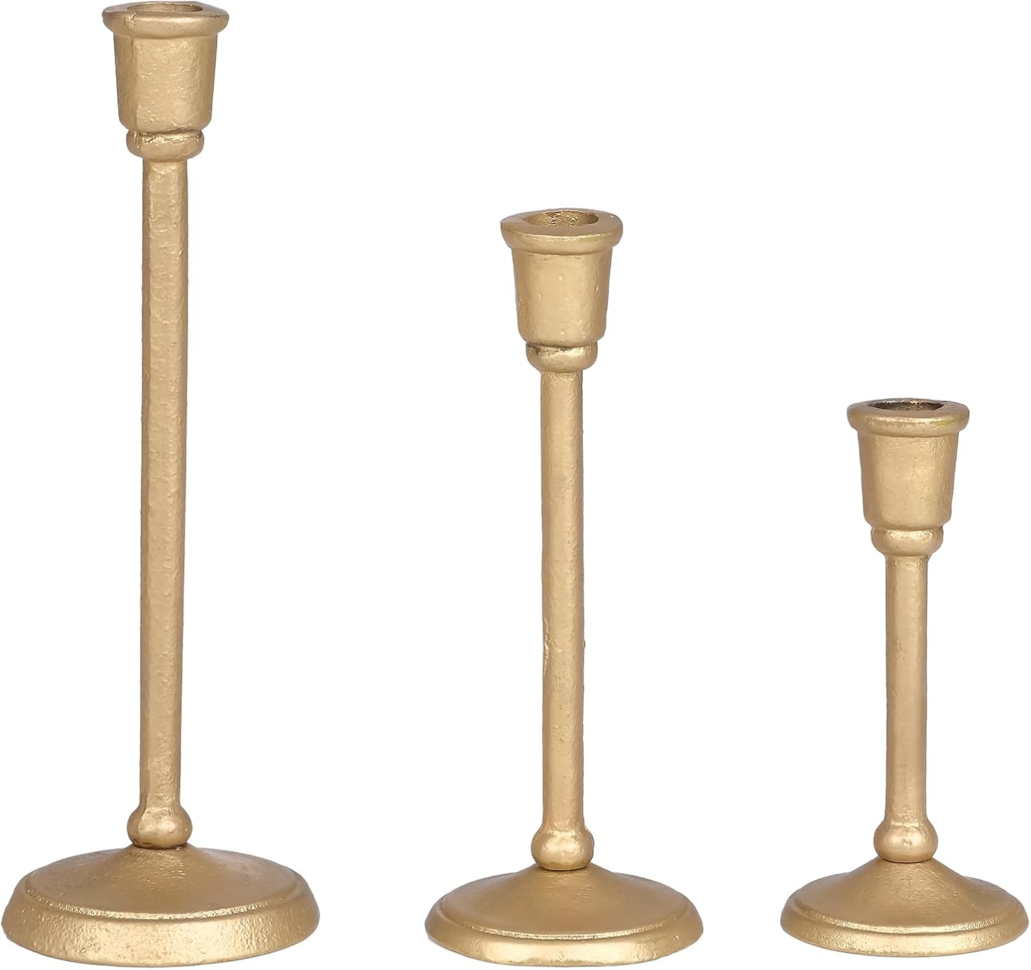 Gold Taper Candle Holders Set of 3, Heavy Candlestick Holders Decorative Candle Stand for Table Centerpiece, Cast Iron Candle Stick Holder Decor