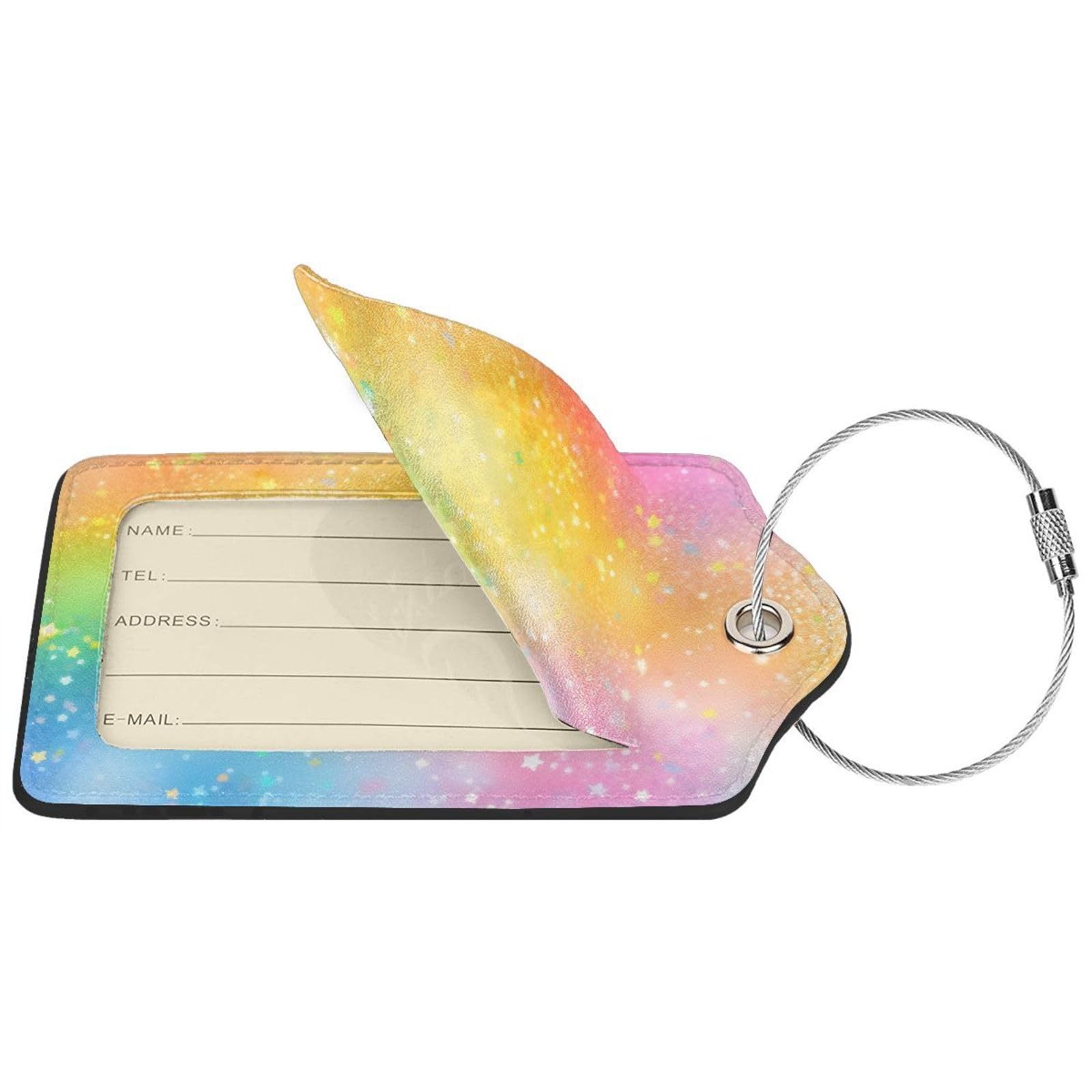 4 etiquetas de equipaje de piel sintética para maleta, diseño abstracto de arco iris, rosa, bonita etiqueta de equipaje con lazo de acero inoxidable, etiqueta de identificación de cubierta de