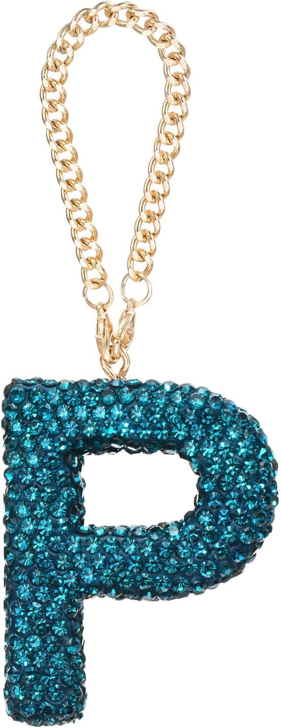 sourcing map Bling Car Letter Charm, Initial P Letter Interior Car Rear View Mirror Decoration Hanging Crystal Ornaments for Women Bags Water Cup DIY Craft, Lake Blue