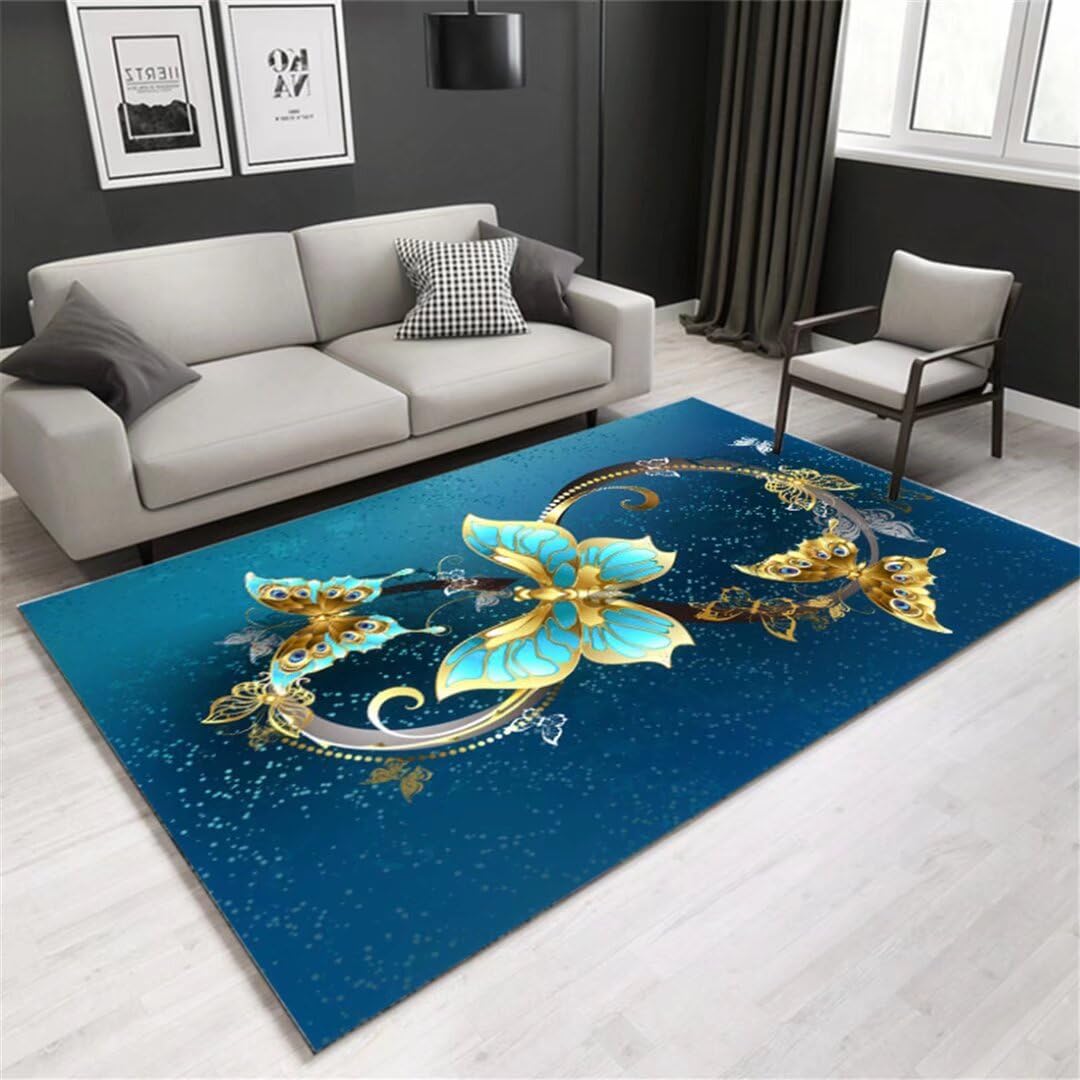 Alfombras salon lavables RUGMRZ alfombra interior rectangular azul transitable y de facil mantenimiento