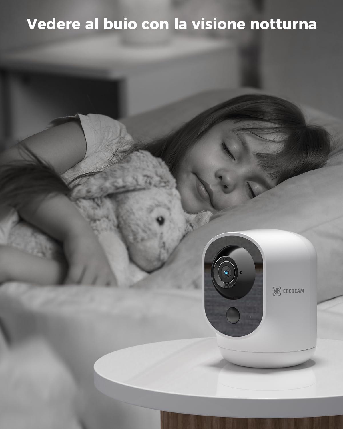 COCOCAM 2K Telecamera WIFI Interno Senza Fili con Batteria 5200mAh, 355°P 90°T Wireless per Baby Monitor per Animali Assistenza Agli Anziani, Riconoscimento AI, PIR Rilevamento Umano (1, Bianco)