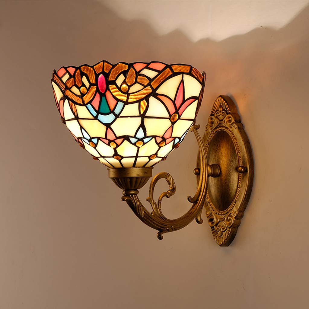 Aioneer Tiffany Style Wall Lights For Living Room Retro Bedroom Wall Sconce With Stained Glass Lampshades E27 Wall Lamp For Hallway Bedside Aisle Decor-A