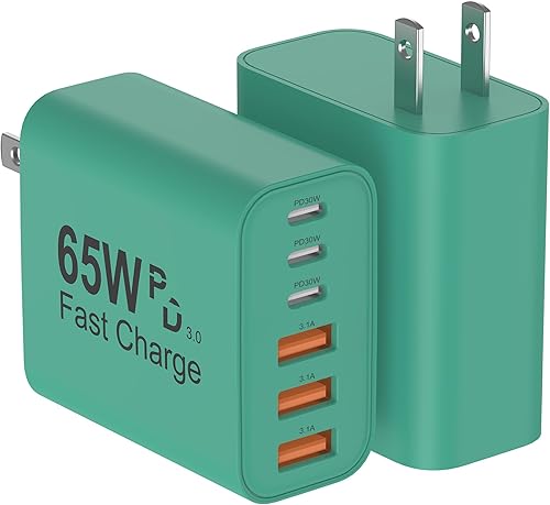 Miniatura 7 de Bloque de cargador USB C, paquete de 2 cargadores de pared USB C de 65 W, 6 puertos, cargador para iPhone, adaptador de corriente PD de carga