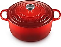 Le Creuset Signature Round Dutch Oven 7.25 Qt Enameled Cast Iron, Cerise - Superior Heat Retention for Braising & Baking