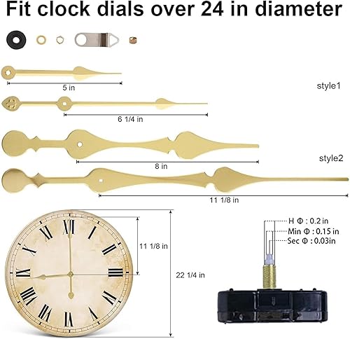 Miniatura 10 de EMOON Mecanismo de movimiento de reloj de alto par con agujas de pala de 11 pulgadas de largo, kit de motor de reloj de cuarzo para reloj de