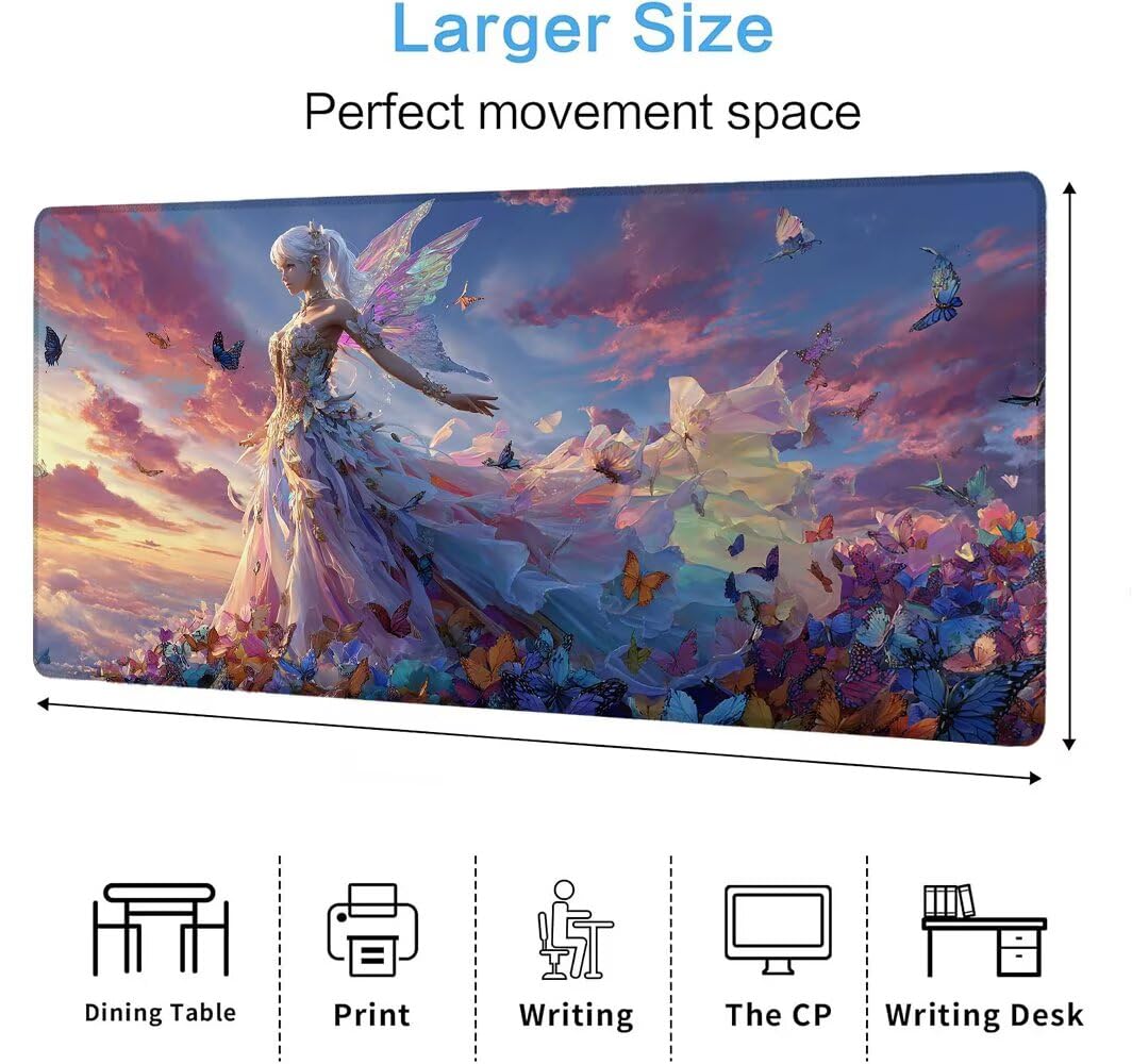 Alfombrilla Ratón XXL 1600x800x3 mm Mouse Pad Grande Gaming Niña Alfombrilla Escritorio,con Base de Goma Tapete Escritorio con Bordes Cosidos, Impermeable Antideslizante Ordenador Desk Mat zj-583