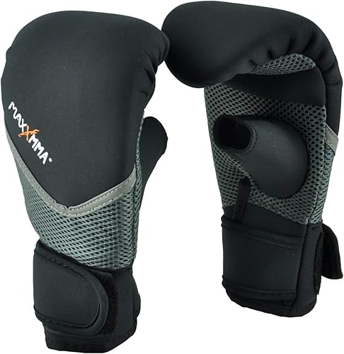 MaxxMMA Guantes de neopreno lavables para bolsa pesada, entrenamiento de boxeo (negro, SM)
