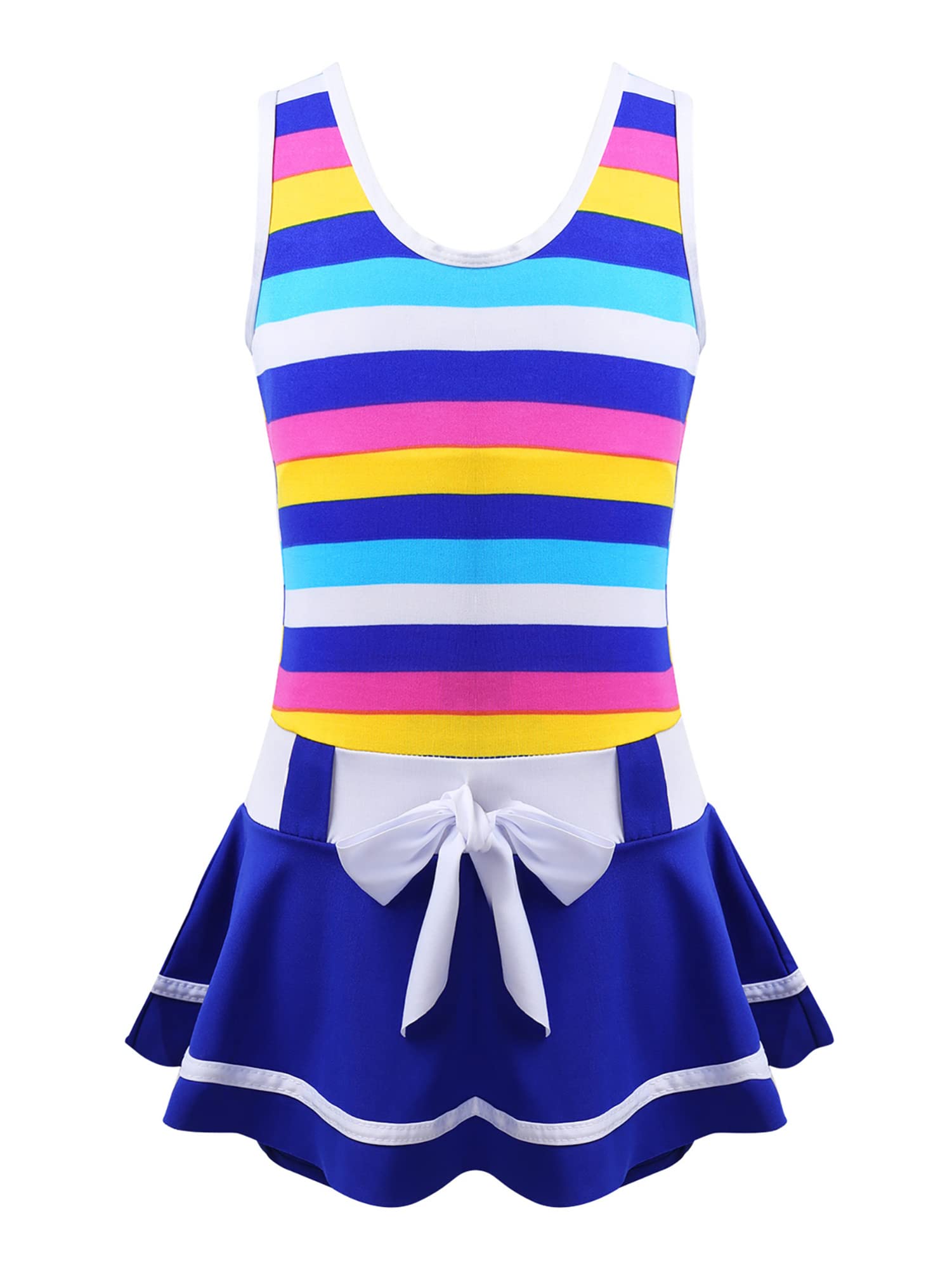 IEFIEL Bañador Rayas de Nataicon para Niña Traje de Baño de Una Pieza Tankini Niña con Falda Plisada Corta Ropa de Baño Swimsuit Niña 3-14 años