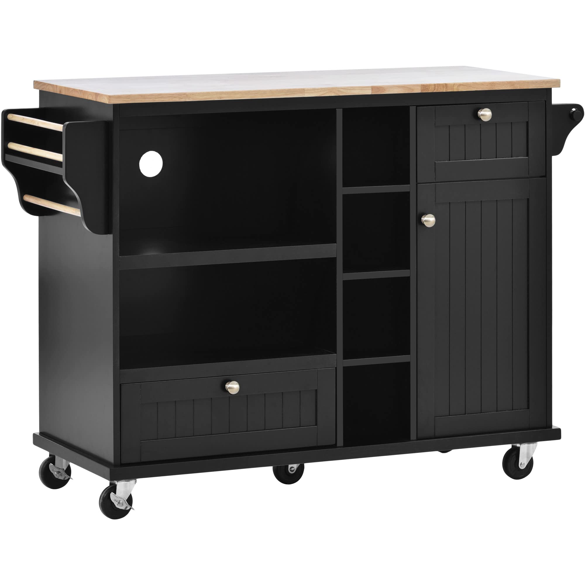 Rolling Kitchen Island Table on Wheels - Multifunctional Storage Cabinet with Drawer, Spice,Towel Rack and Microwave Cabinet - Versatile Kitchen Cart Sideboard (51 inch-Black)