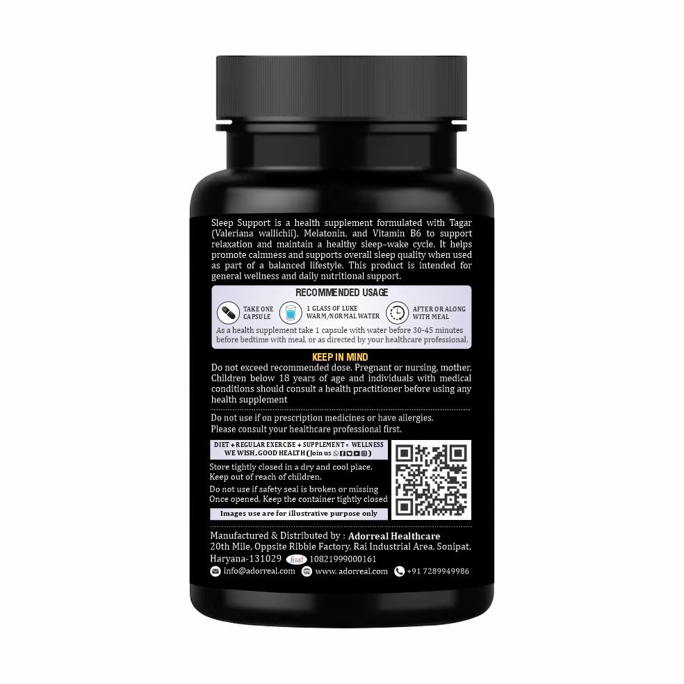Adorreal Sleep Support Capsules – With Melatonin, Tagar & Vitamin B6 – Supports Restful Sleep, Relaxation & Calm Mind – 60 Vegan Capsules 4
