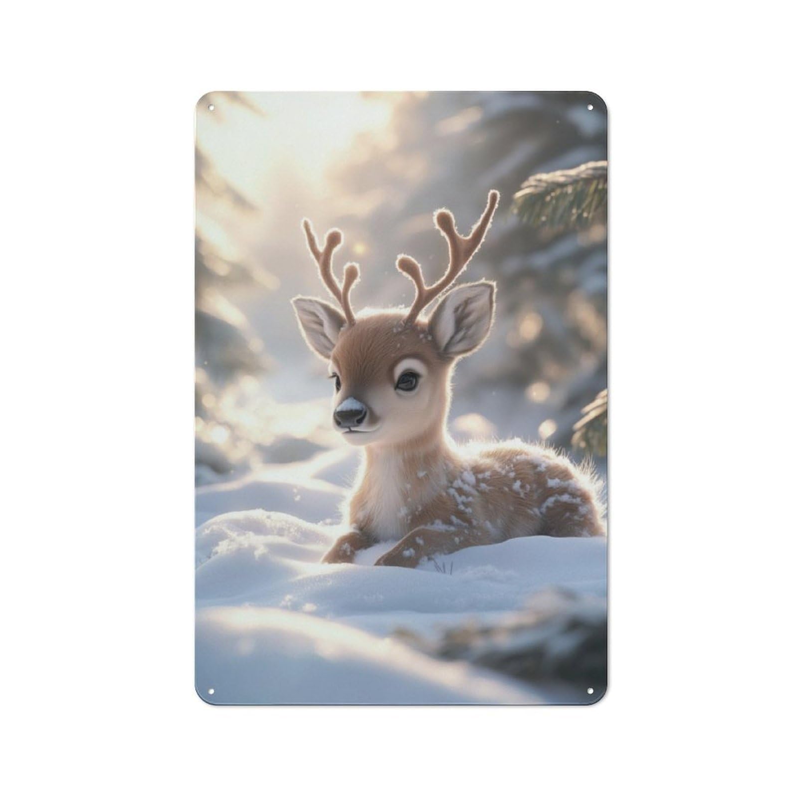 Junmoney Deer Fawn In Winter Wonderland Tin Wall Plaque 30X20cm With For Man Cave Or Games Room, A New Home Present For Leisure-Room Decor Enthusiasts