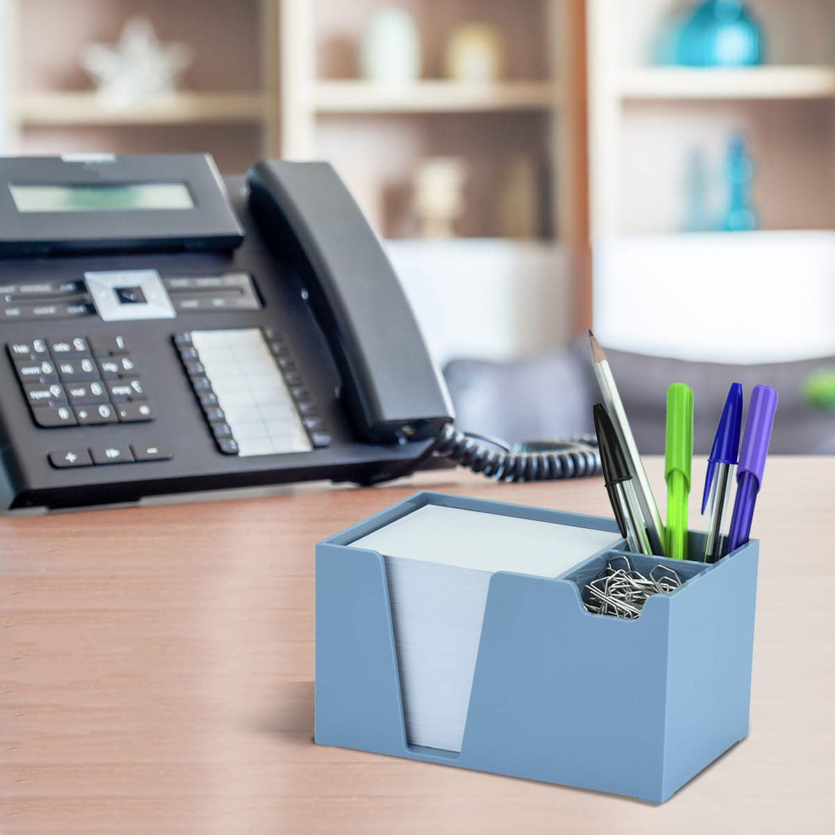Acrimet Desktop Organizer Pencil, Pen, Paper, Clip, Caddy Holder (Plastic) (White Paper Included) (Solid Blue Color) - Image 3