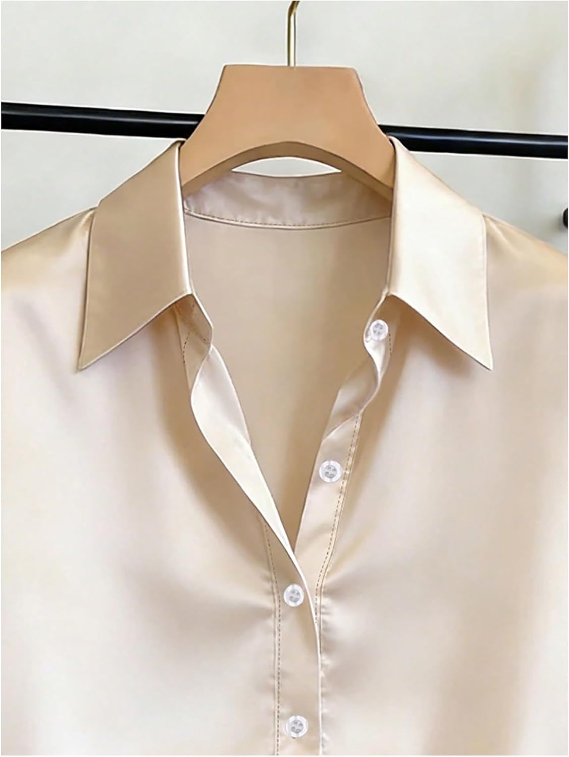 Verdusa Women's Satin Ruffle Dressy Blouses Button Up Collared Shirts Business Casual Outfits