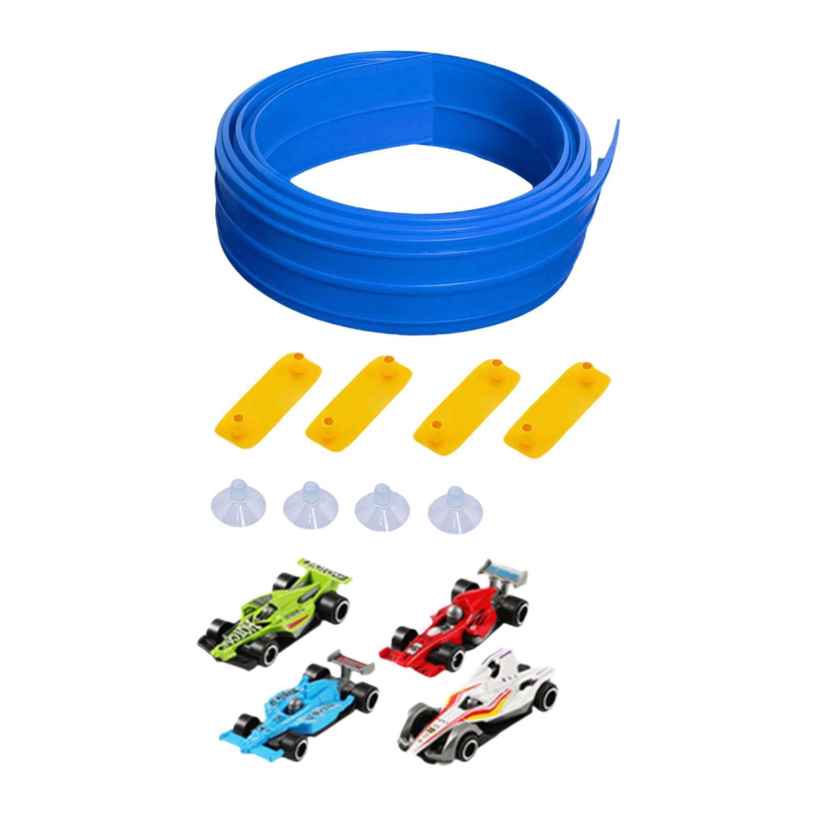 MagiDeal Pista Flexible para Coches de Carreras para Niños con Ventosas Y Rampa Portátil Fácil de Montar Y Llevar Adecuada para Regalos Juegos en Casa Viajes, Azul
