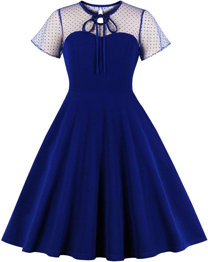 Wellwits Women's Mesh Neck Sweetheart Vintage Cocktail Dress