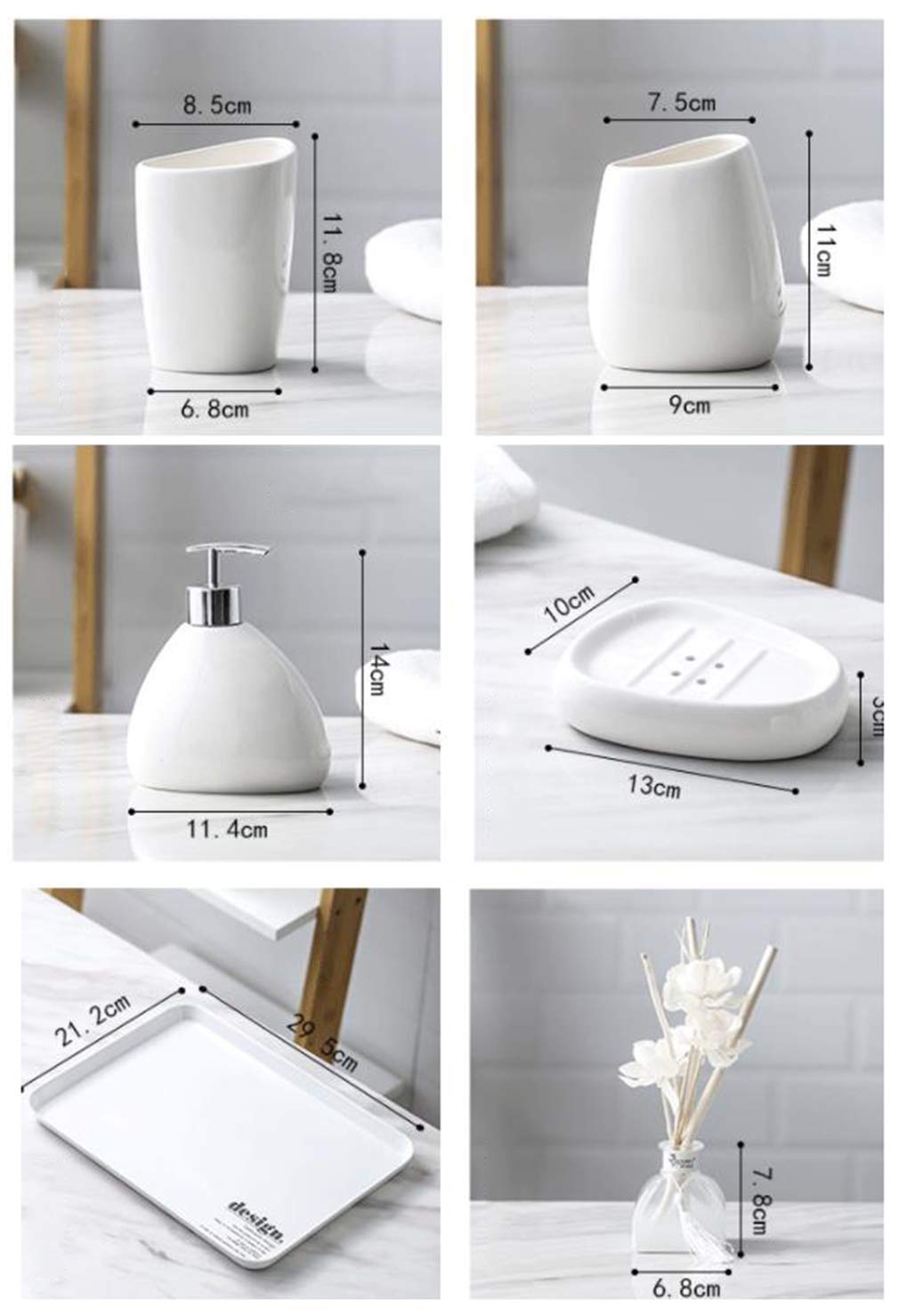 7-Piece Ceramica Set Accessori da Bagno, Bagno privato Europeo Accessori Set con Vassoio, Decorativo di Accessori da Bagno Kit, comprende spazzolino Cup, Dosatore di Sapone, Portasapone,B
