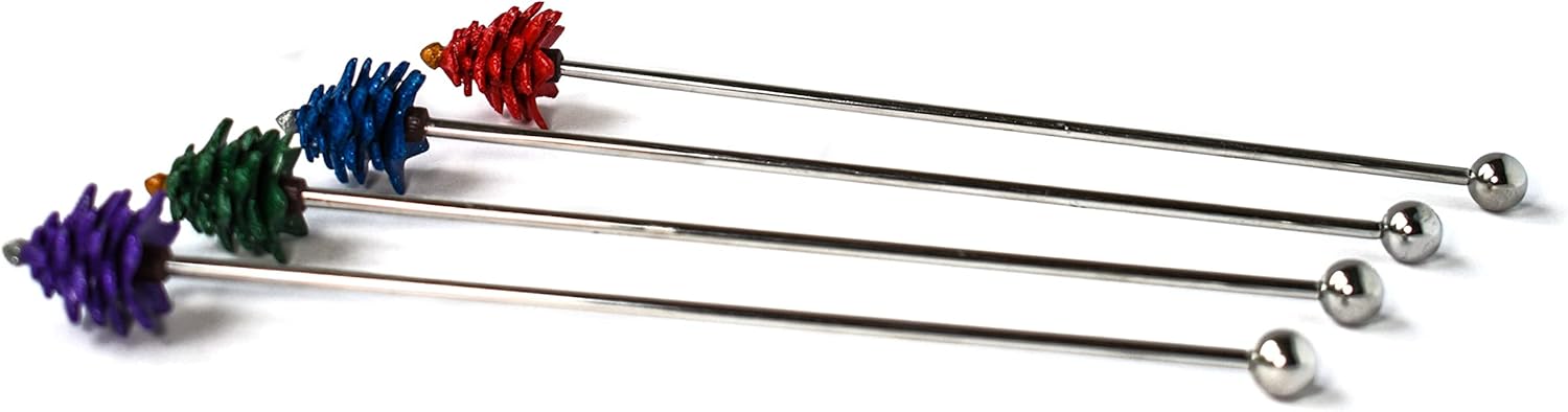 Christmas Tree Stir Sticks, Set of 4, Christmas Swizzle Sticks for Cocktails, Stir For Coffee, Home Bar Needs