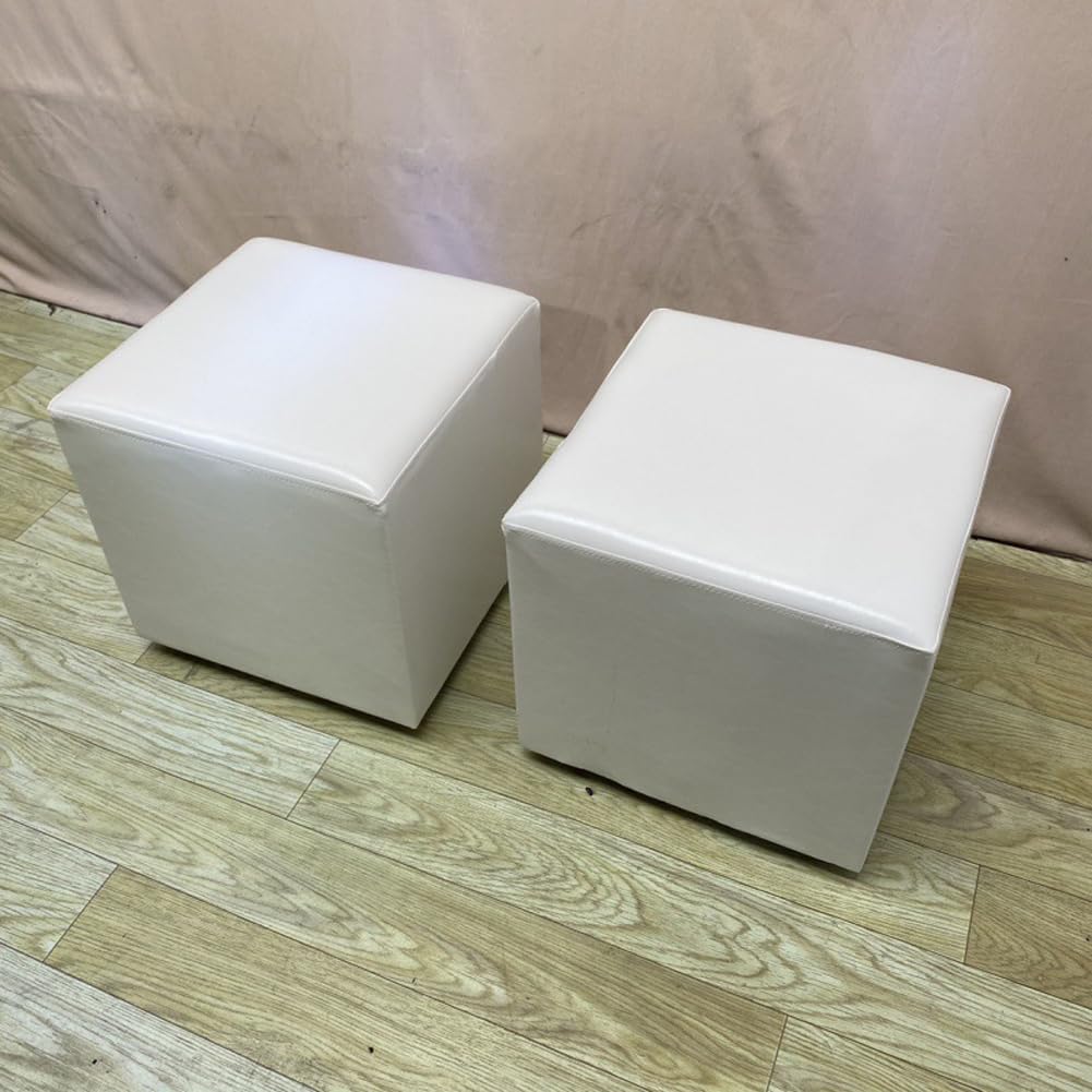 Tabouret bas carré 40x40 cm rembourré en cuir blanc pour centre commercial