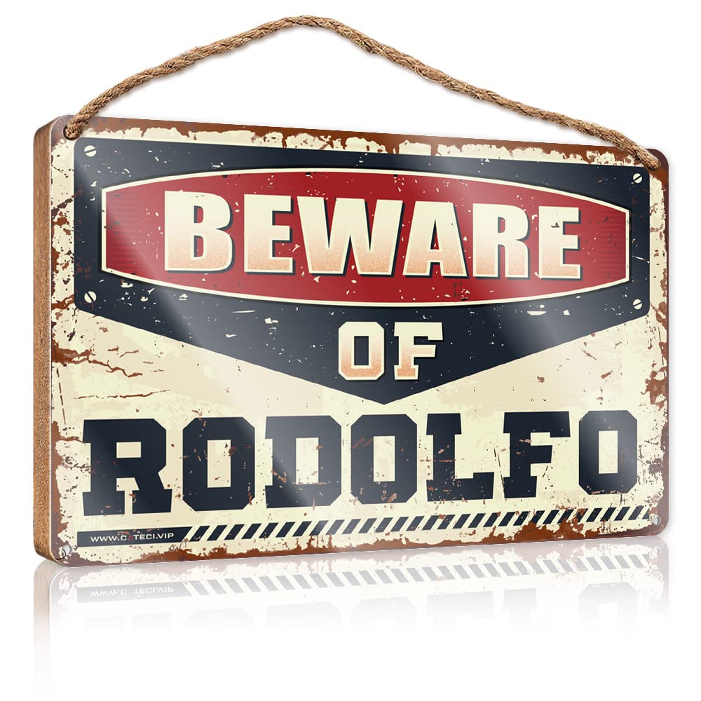 YYHLEH Bathroom Sign Funny Wood Bathroom Hanging Sign Beware Of Rodolfo Wooden Sign(15X28CM)