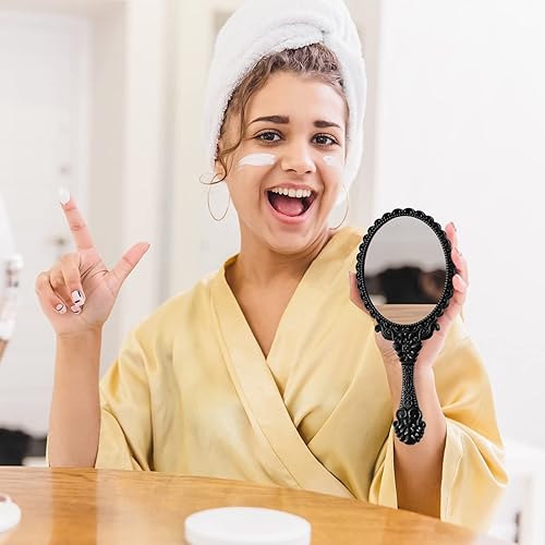 Miniatura 3 de 40 espejos de mano vintage retro de mano con asa espejos de mano de plástico para niños bonito espejo compacto para niñas negro blanco