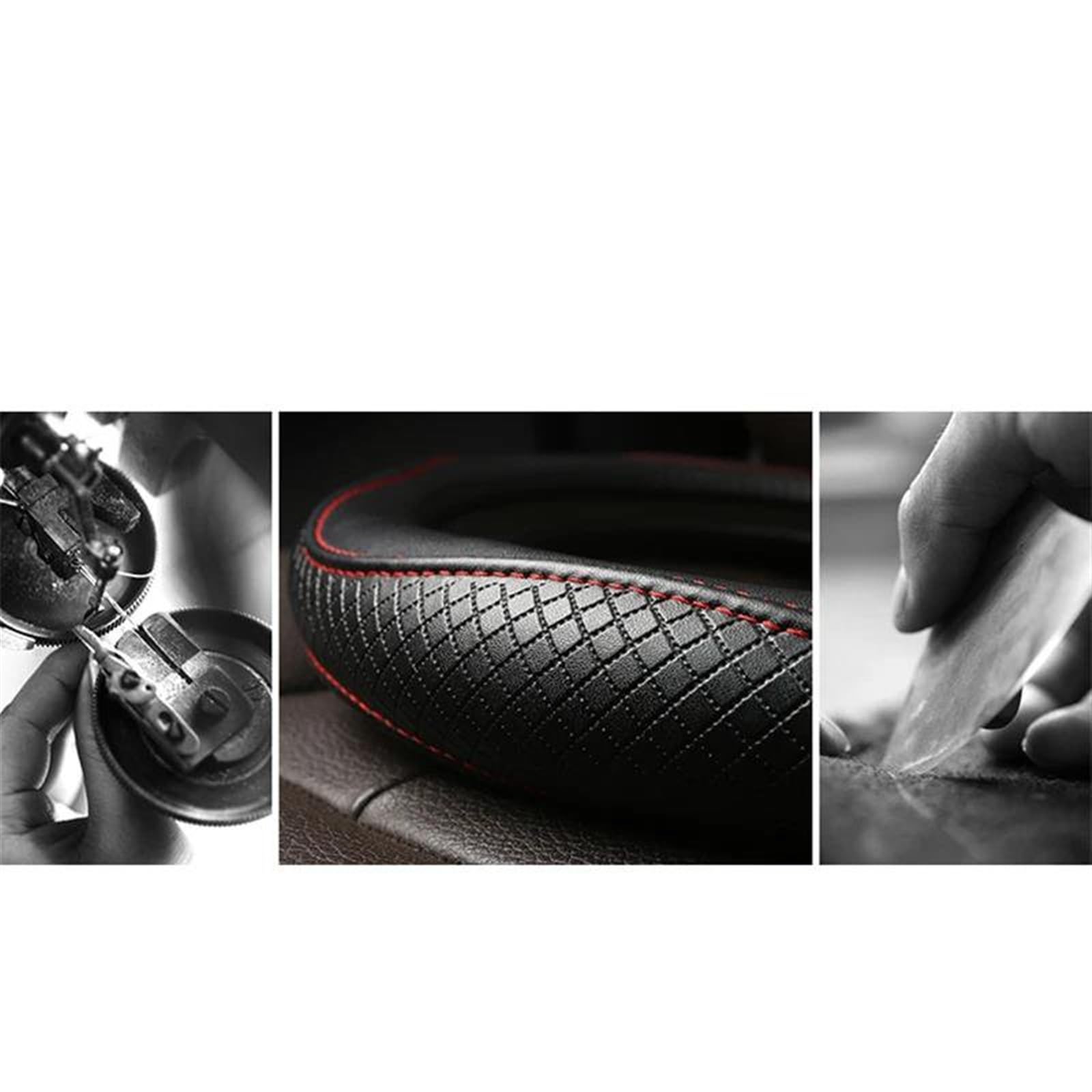 Interni Auto Eleganti In Pelle Antiscivolo Coprivolante Accessori Per Ford Per Fusion Per Mondeo Per Focus GT Ka(Black red O shspe)