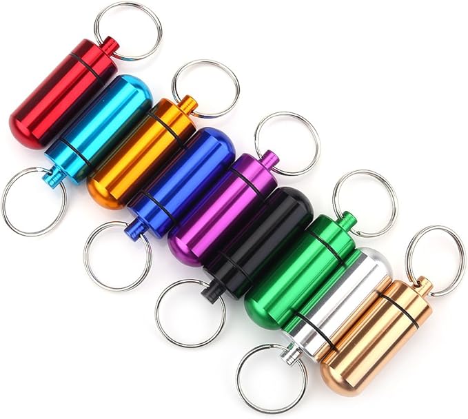 Keychain Pill Box,9pcs Waterproof Mini Aluminum Pill Box Case Organizer