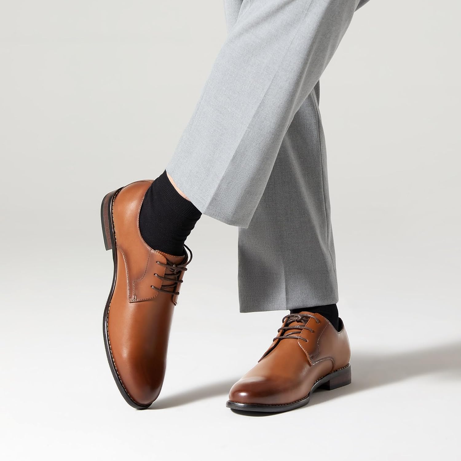 HEEZ Men's Dress Shoes Genuine Leather, Wingtip Oxford for Men Non Slip, Lace up Plain Toe Derby Dress Shoes for Formal, Business, Wedding, Office - Image 8