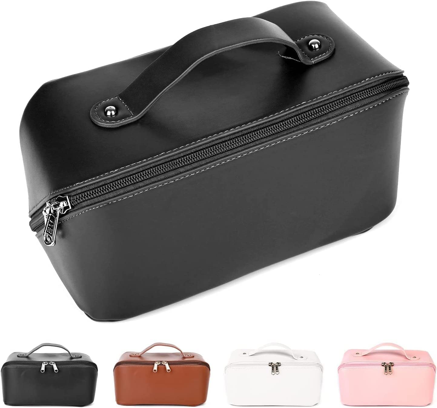KRUPASADHYA Large Size Cosmetic Travel Bag,Women's Makeup Travel Bag Portable Leather Cosmetics Bag with Handle and Divider Wide Opening Cosmetic/Makeup Organizer Bag (Multicolor)