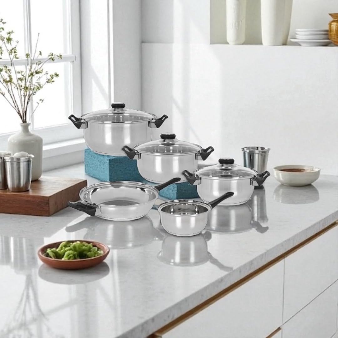 PARENCE.- Set di pentole a induzione in acciaio inox da 8 pezzi - Set di pentole e padelle con coperchi in vetro - Compatibile con tutti i bruciatori