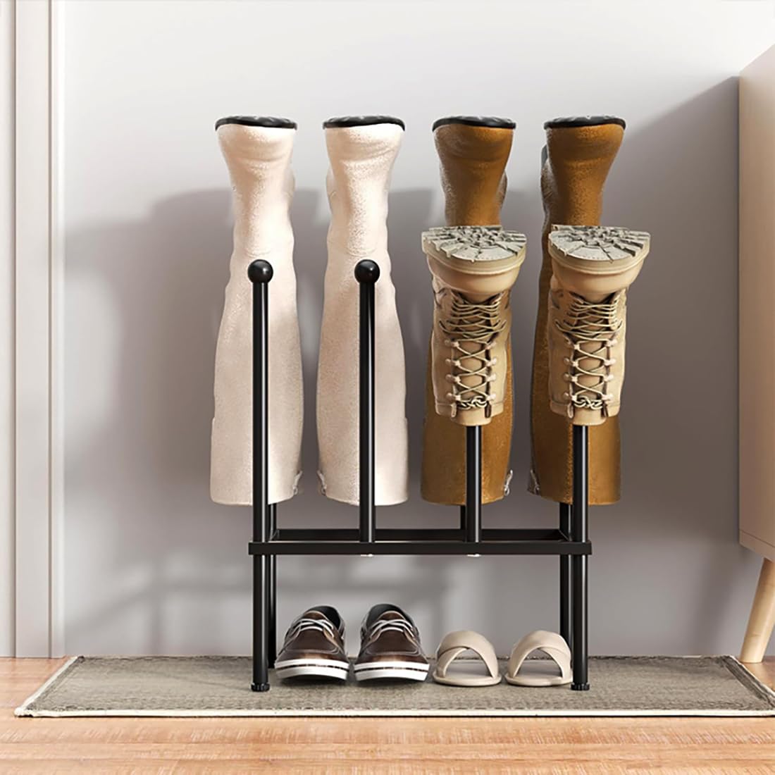 Zucng Free Standing Shoe Racks for Boots, Black Metal Boot Rack Shoe Storage Shoe Organizer for Closet, Entryway, Garage, Porch, Bedroom, Patio Outdoor and Hallway Fit for 4 Pairs