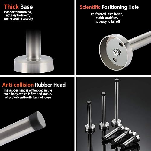 Miniatura 3 de Topes largos de puerta de acero inoxidable de 8 pulgadas, tope de puerta cepillado, resistencia de puerta anticolisión con absorbente de goma,