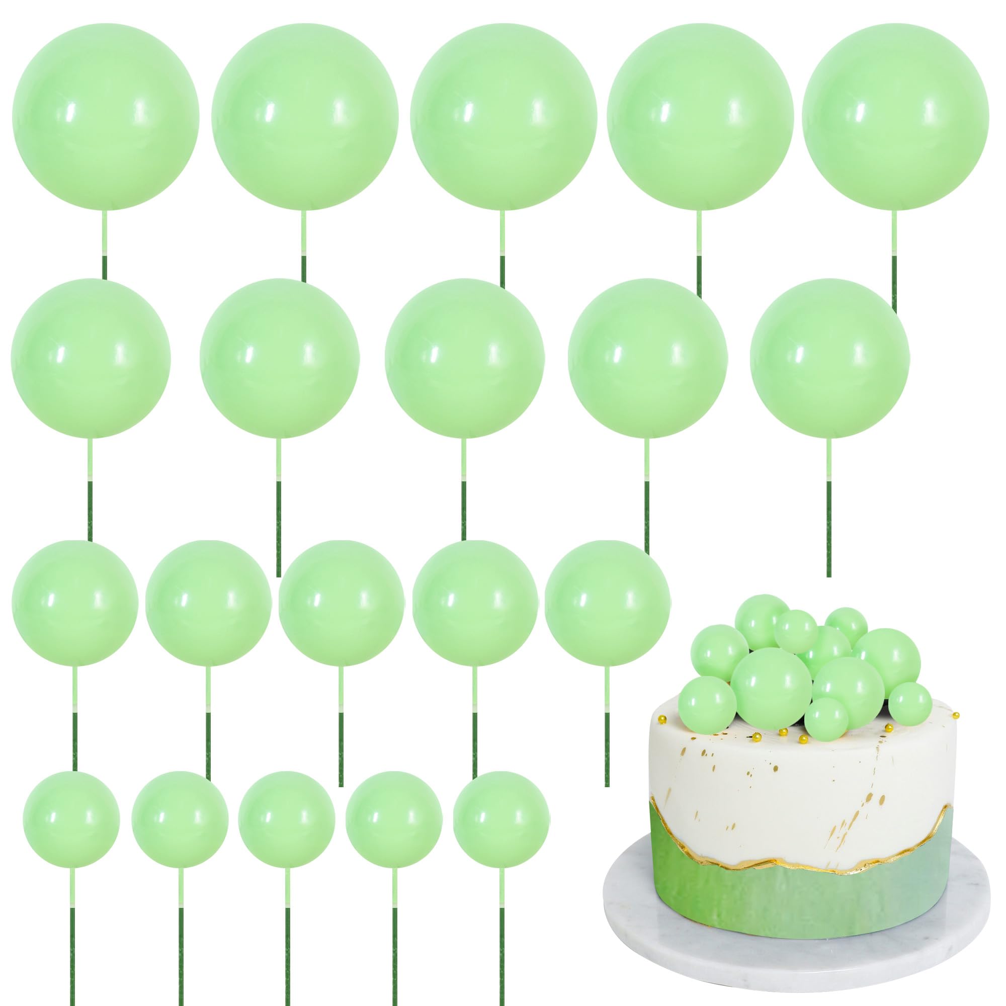 RIBBOOO 20 Pcs Light Green Balls Cake Toppers Birthday Cake Decorations — image 1