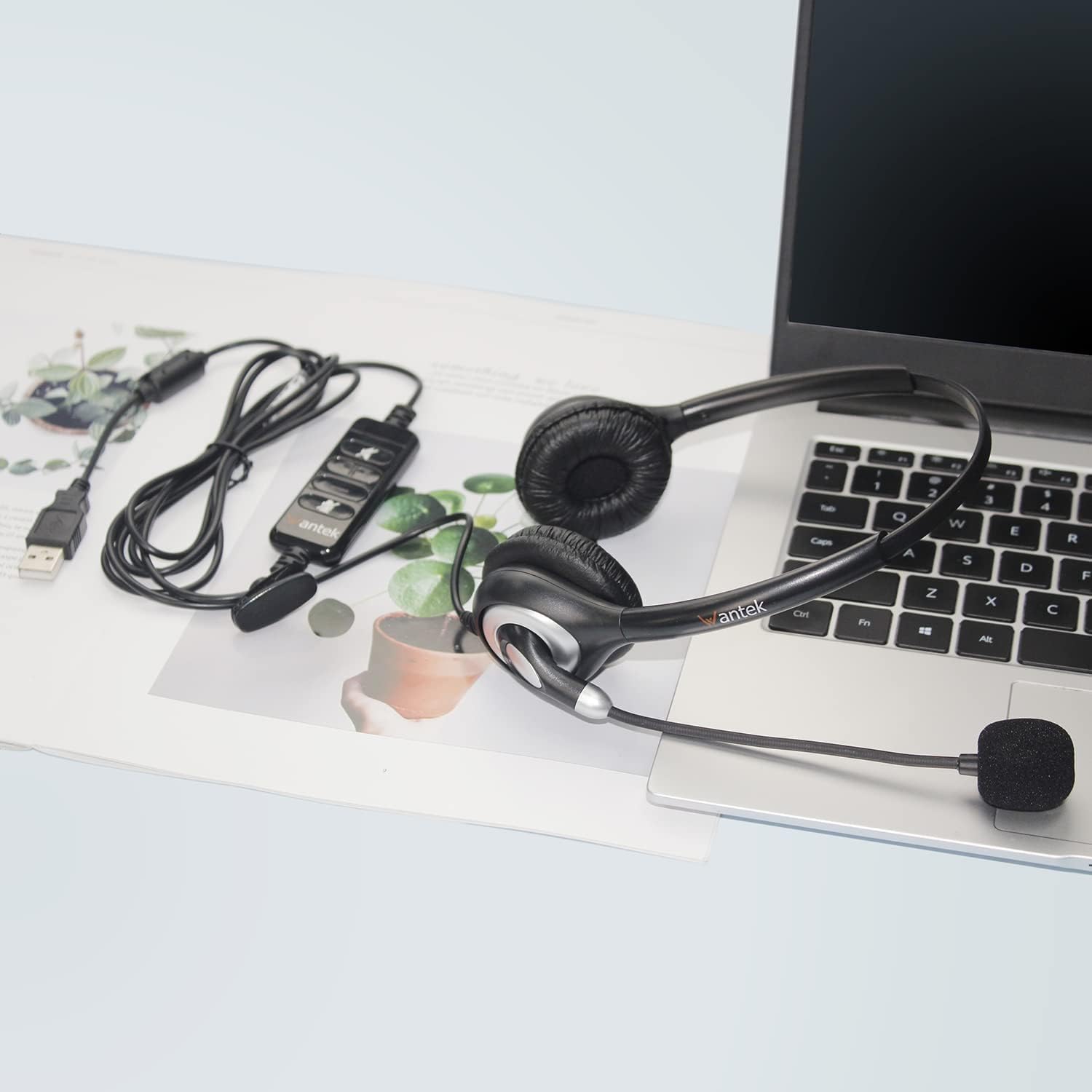 Wantek USB Headset with Microphone Noise Cancelling & in-line Controls, Computer Headset for Laptop PC Call Center Business Skype Zoom SoftPhone,Office Wired Headset Clear Chat, Ultra Comfort