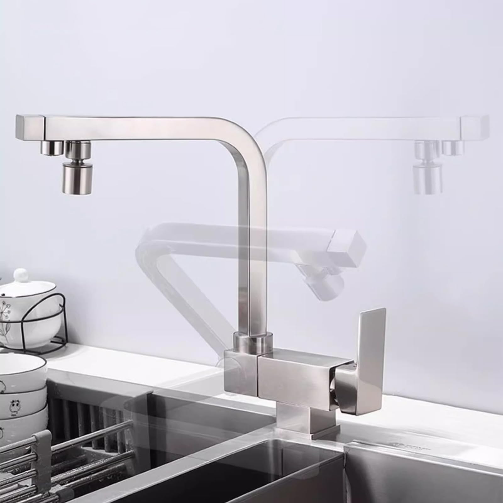 Aycdl Brushed Folding Faucet 3 Way Taps For Kitchen Sink Water Filter Tap With 2 Modes Spray Brass,Grey,-A