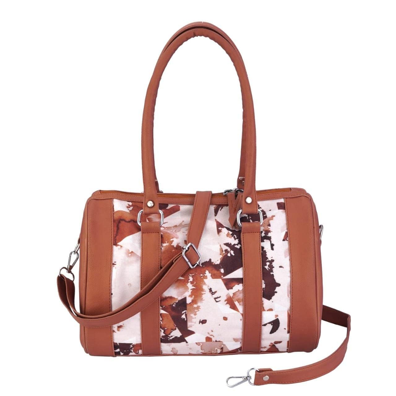 women’s leather round duffel bag | large pu leather travel weekender bag with spacious storage | stylish overnight gym shoulder satchel handbag | premium carry-on luggage for travel, office | brown