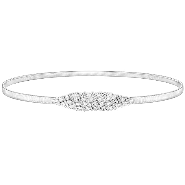 SANSTHS Silver Rhinestone Elastic Waist Belt for Women Metal Skinny Ladies Belt for Dresses Wedding Party Formal Occasions