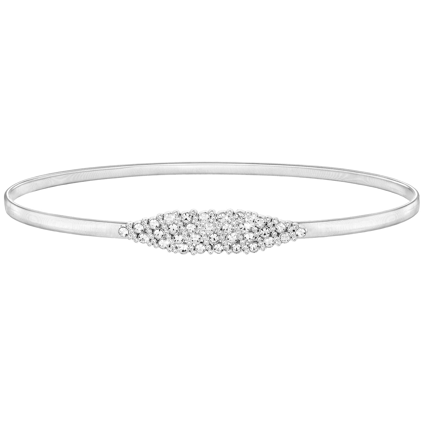 SANSTHS Silver Rhinestone Elastic Waist Belt for Women Metal Skinny Ladies Belt for Dresses Wedding Party Formal Occasions