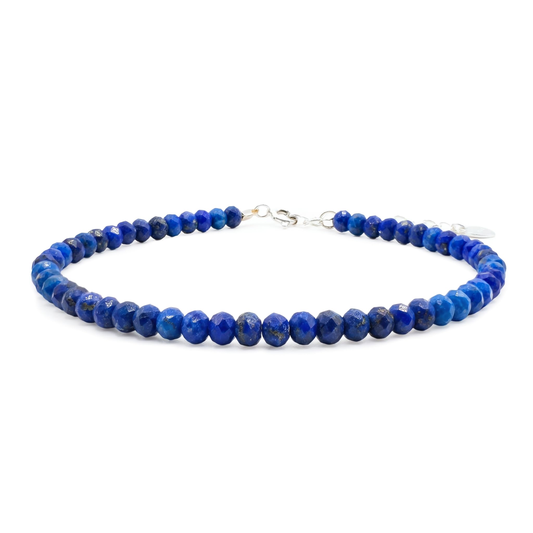 Naturstein Armband 925 Sterling Silber – Echter Rubin, Malachit, Lapislazuli, oder Granat Edelstein – 4 mm facettierte Edelsteinperlen – Zierliches, stapelbares elegantes Perlenarmband für Damen
