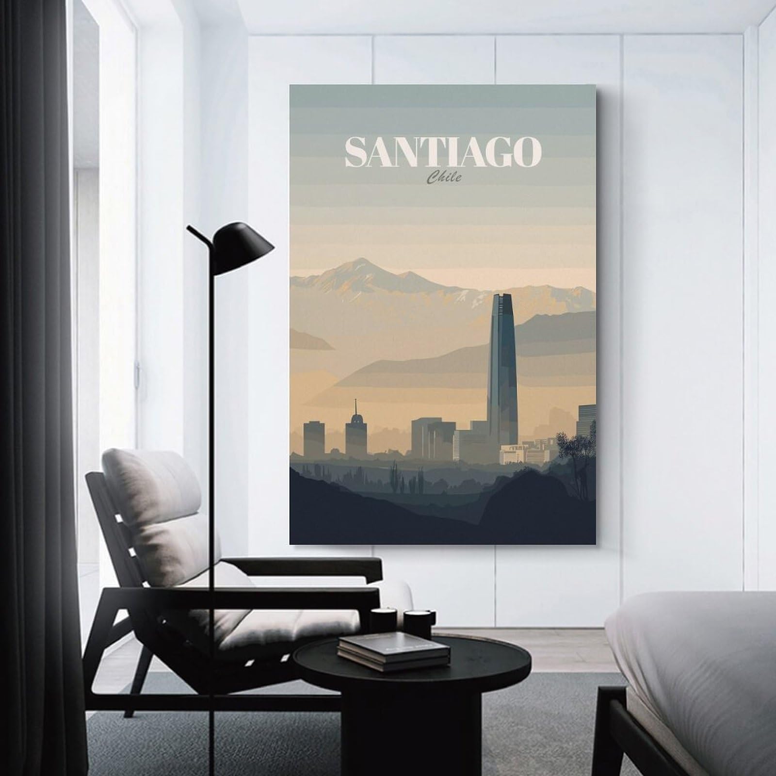 Junmoney Wall Picture Print Santiago Chile Cityscape Illustration(2), 24x36inch(60x90cm), for Living Room, Lounge Or Sitting Room, Modern Wall Decor for Cosy Interiors