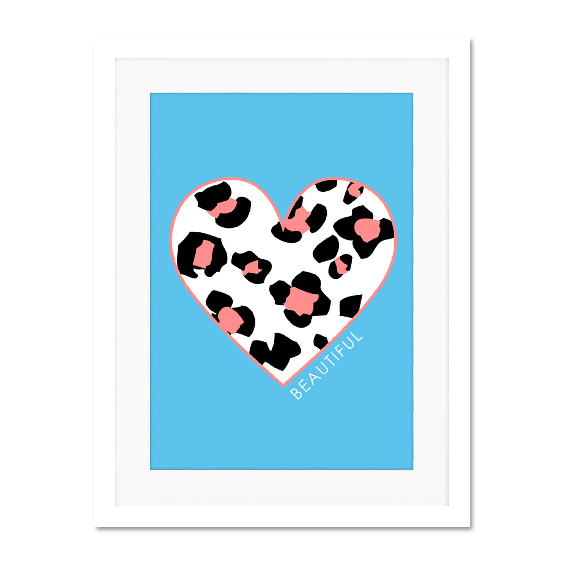 Wee Blue Coo Leopard Coral And Blue Beautiful Large White Framed Art Print Wall Poster 18X24 Inch