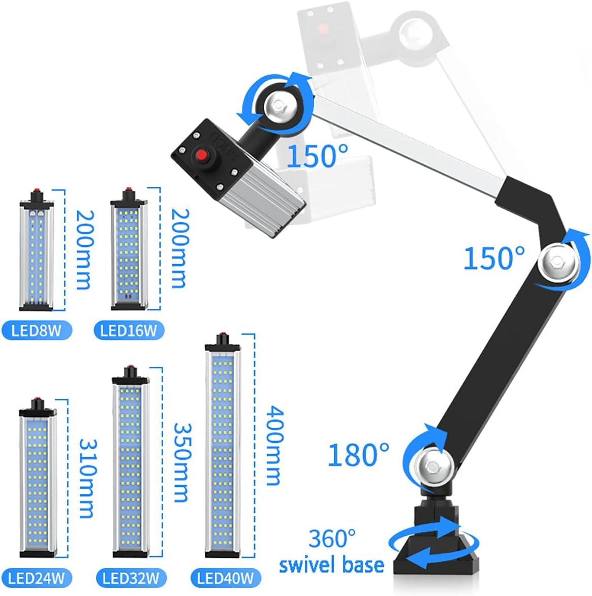 Składana Lampa Robocza Led Z Długim Ramieniem Ac 24 V / 36 V / 110-220 V, Wodoodporna Lampa Stołowa Ip66 Regulowane światła Sprzętowe Gle, Do Wiercenia Na Tokarce Narzędziowej C, 24v, 40W
