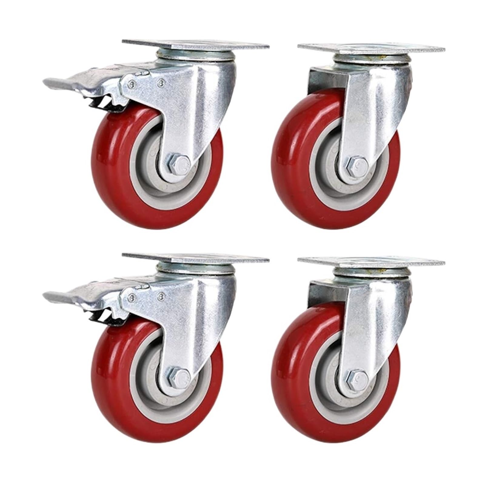 Rotelle girevoli, Nylon e poliuretano di grado industriale da 5 pollici for carrello for mobili trasporto in fabbrica, capacità 480 kg(4inch 2brake+2swivel)